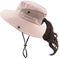 thumbnail image 1 of Sombrero de sol con cola de caballo YUANXCMXG protección UV plegable malla ala ancha Talla única, 1 of 5