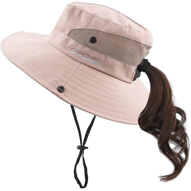 Sombrero de sol con cola de caballo YUANXCMXG protección UV plegable malla ala ancha Talla única