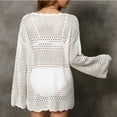 thumbnail image 4 of XPMWRP Women's Long Sleeve Swimsuit Cover Up Summer Beach Vacation Clothes Crochet Knit Bathing Suit Swimwear Mini Dress White M, 4 of 7