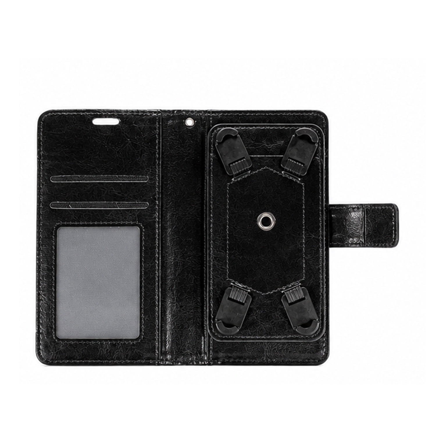 YUW-Medium (5.0"-5.2") Universal Leather Phone Case with 360° Swivel Viewing Stand - Black