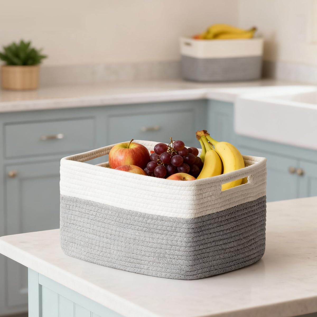 Storage racks and baskets for toys, books, clothes, wardrobes, nurseries, and bathrooms – cotton rope storage racks and baskets.