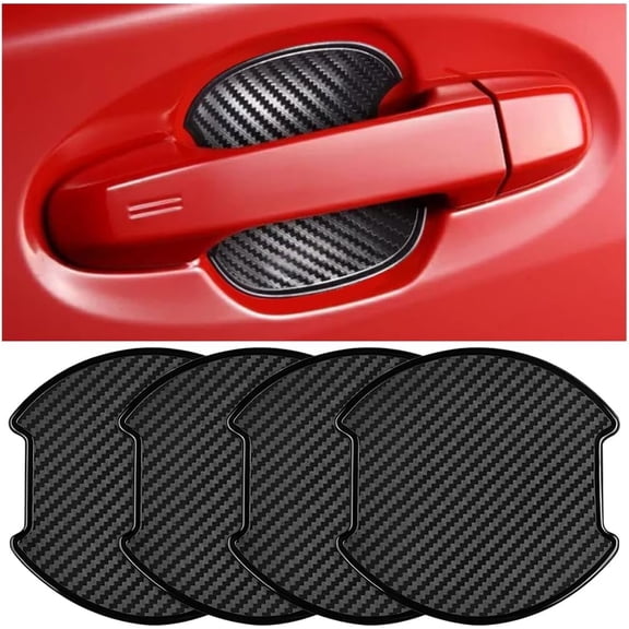 Car Door Handle Cup Scratch Protector, 4PCS 3D TPU Carbon Fiber Vehicle Door Bowl Sticker, Automotive Door Handle Paint Protective Film Cover Accessories, Universal for Most Cars (Large)
