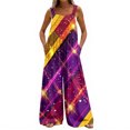 thumbnail image 4 of Fgvctg Mardi Gras Womens Jumpsuits Sleeveless Carnival Party Spaghetti Straps Overalls Fashion Wide Leg Pant Mask Print Bib Overalls Romper Sprimg Pant With Pockets Purple Pink M, 4 of 6