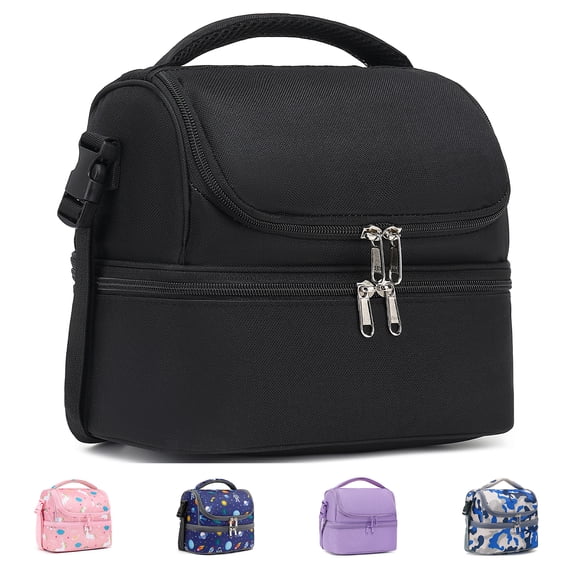 GYEUKHAM Kids Double Decker Cooler Insulated Lunch Bag Large Tote for Boys, Girls, Men, Women, With Adjustable Strap,Black