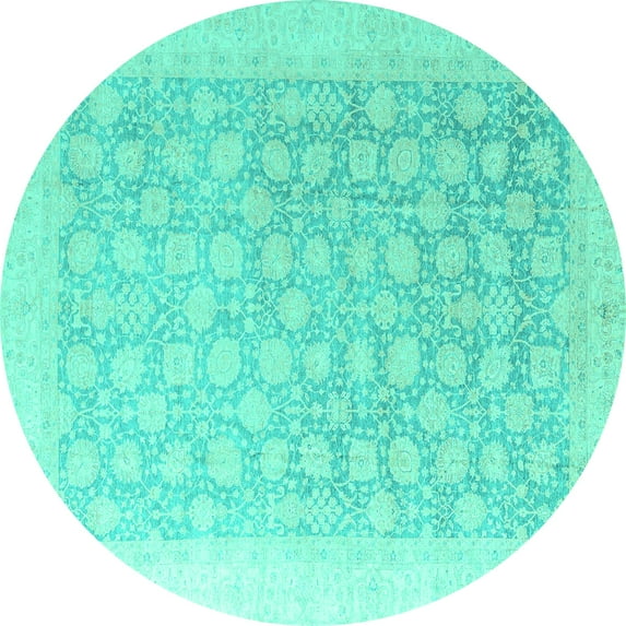 Ahgly Company Indoor Round Oriental Turquoise Blue Modern Area Rugs, 4' Round