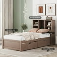 thumbnail image 3 of Bellemave Twin Size Platform Bed with Drawers And Bookcases Headboard Twin Storage Bed with Adjustable Shelves and USB Charging Port Wooden Bed Frame for Teens, Walnut, 3 of 10
