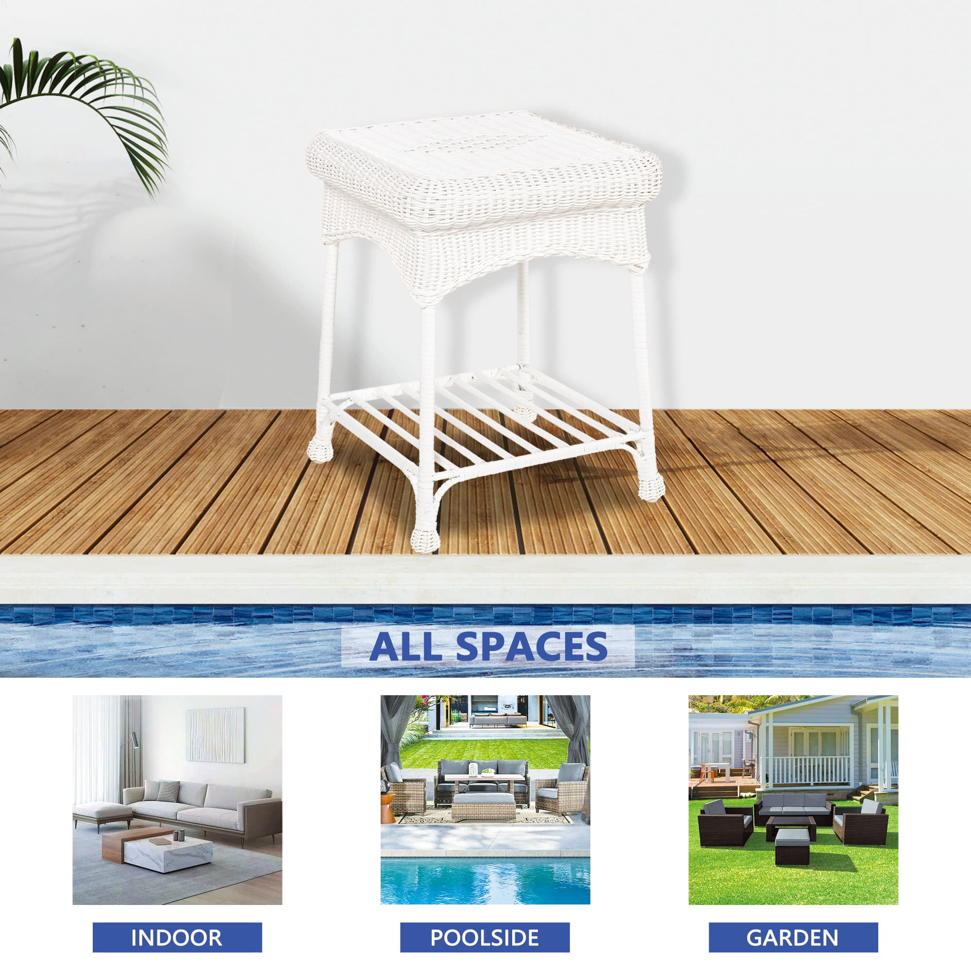 Jeco Resin Wicker Outdoor 17"W x 17"D Patio Square End Table in White