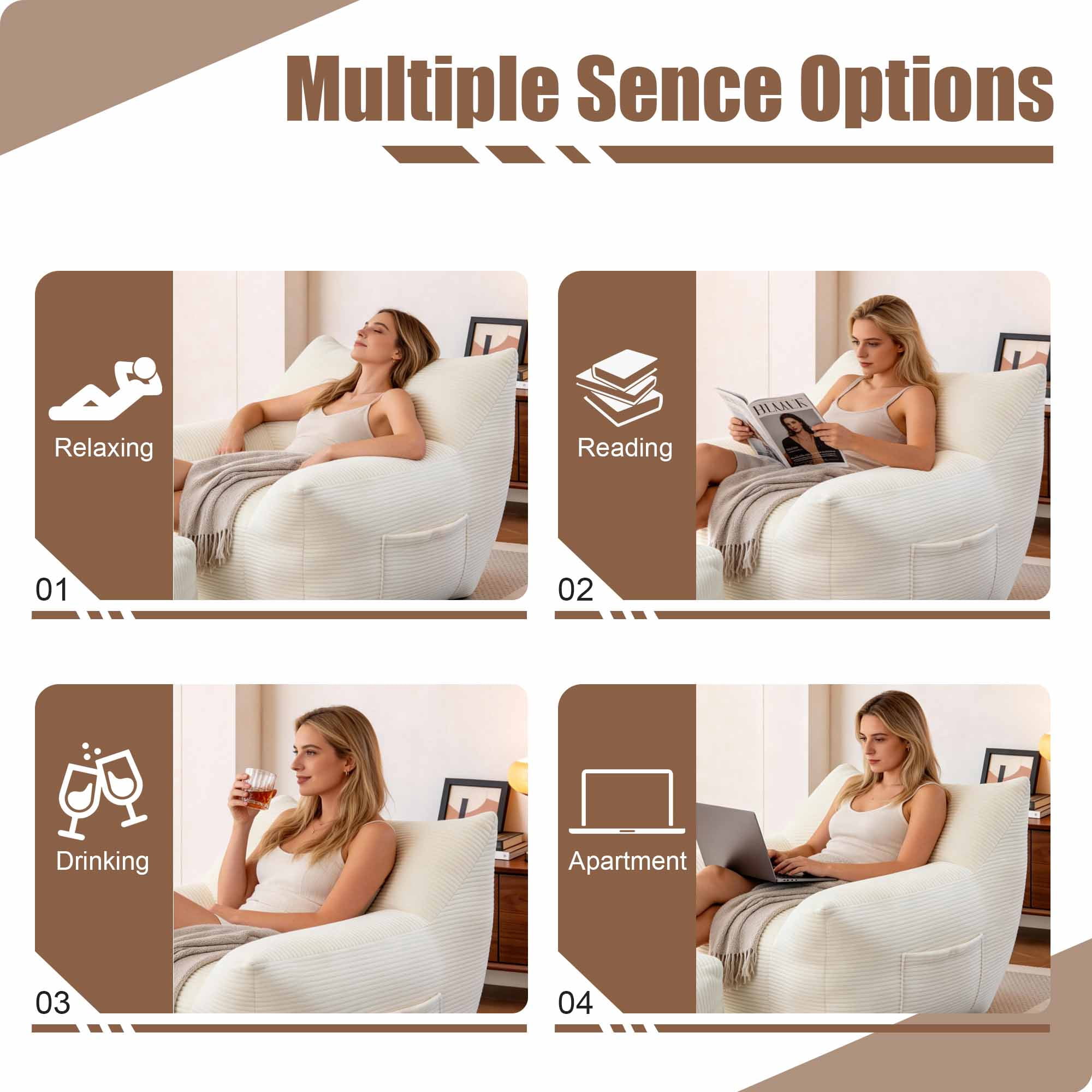 Lunale Oversized Bean Bag Chair with Ottoman, Boneless Lazy Sofa Chair for Bedroom, Living Room, Beige Corduroy