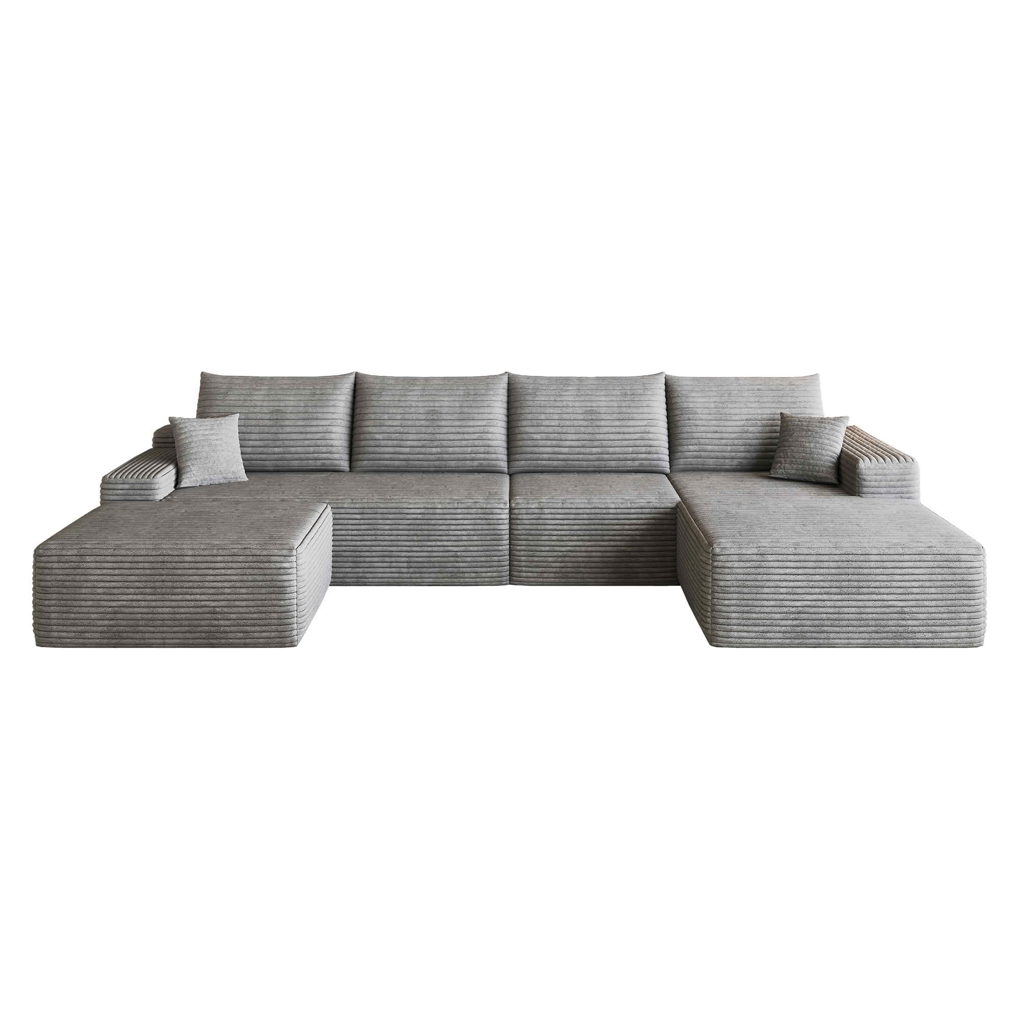 MAYEERTY 135" Cloud U-Shaped Sectional Sofa with 1 Ottoman, Plush Corduroy Deep Seat Modular Couch, No Assembly Minimalist Sofa for Living Room Apartment