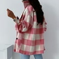 thumbnail image 6 of IROINNID Women's Comfy Mid-Length Jacket Turndown Lapel Plaid Shacket Long Sleeve Button Down Outwear ppp, Pink, 6 of 9