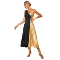 thumbnail image 4 of YEAHDOR Womens Sleeveless Metallic Dancewear Color Contrast One Shoulder Lyrical Praise Dance Dress Black M, 4 of 6
