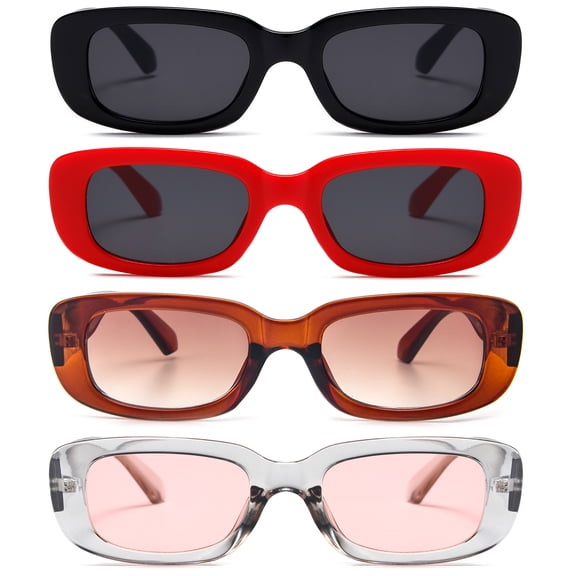 REAVEE 4 Pairs Y2K Rectangle Sunglasses for Women Men Trendy Retro 90s Sun Glasses UV Protection Cool Square Frame