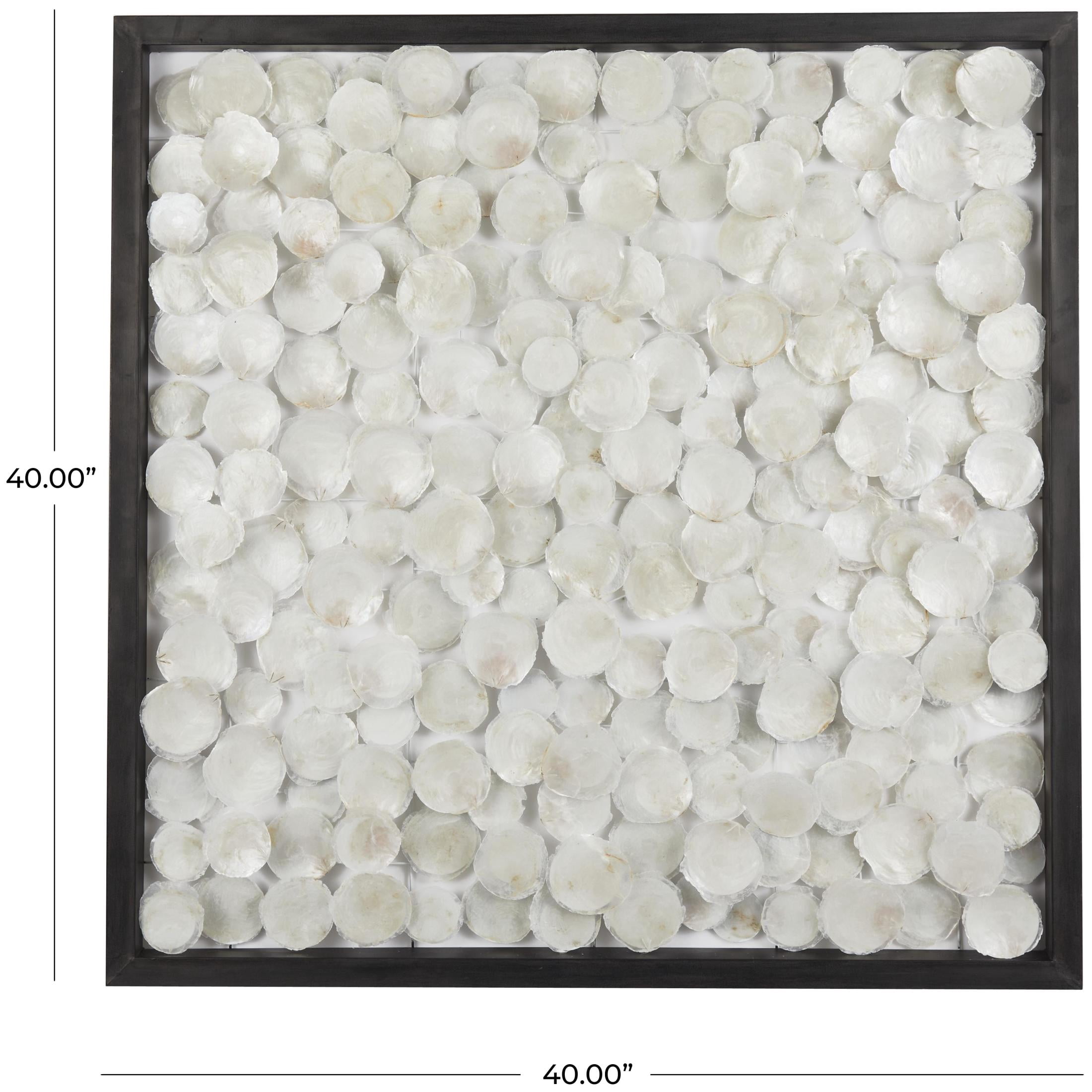 DecMode White Capiz Shell Handmade Dimensional Overlapping Geometric Wall Decor with Black Metal Frame