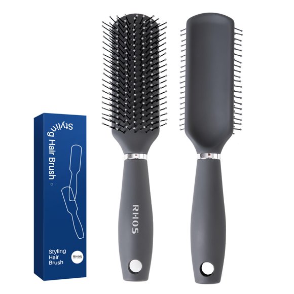 RHOS Cepillo de pelo para hombres – Cepillo desenredante para peinar/masaje – Cerdas de nailon para cabello húmedo y seco, flequillo fino y corto – Gris