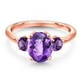 thumbnail image 3 of Gem Stone King 18K Rose Gold Plated Silver Purple Amethyst Engagement Ring for Women | 2.00 Cttw | Oval Checkerboard 9X7MM | Gemstone February Birthstone | Size 6, 3 of 6