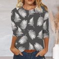 thumbnail image 3 of Women`s en Vrac Smart Nature Col Rond Impression Manches 3/4 95% Polyester, 5% Spandex Haut (Gris, L), 3 of 5