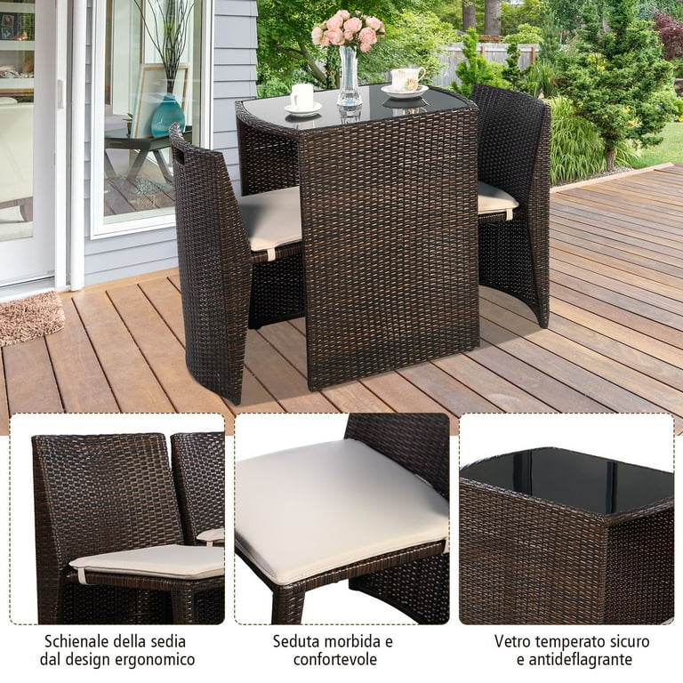 Costway 3 PCS Cushioned Outdoor Wicker Patio Set Garden Lawn Sofa
