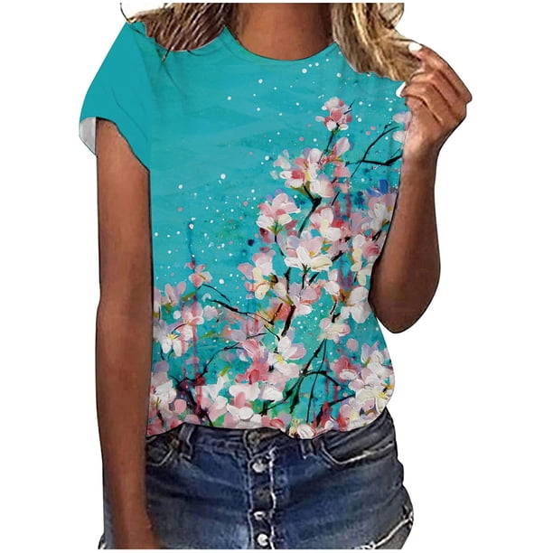 Tops con estampado de flores de manga corta a la moda para mujer Pompotops hkajfhjk463076