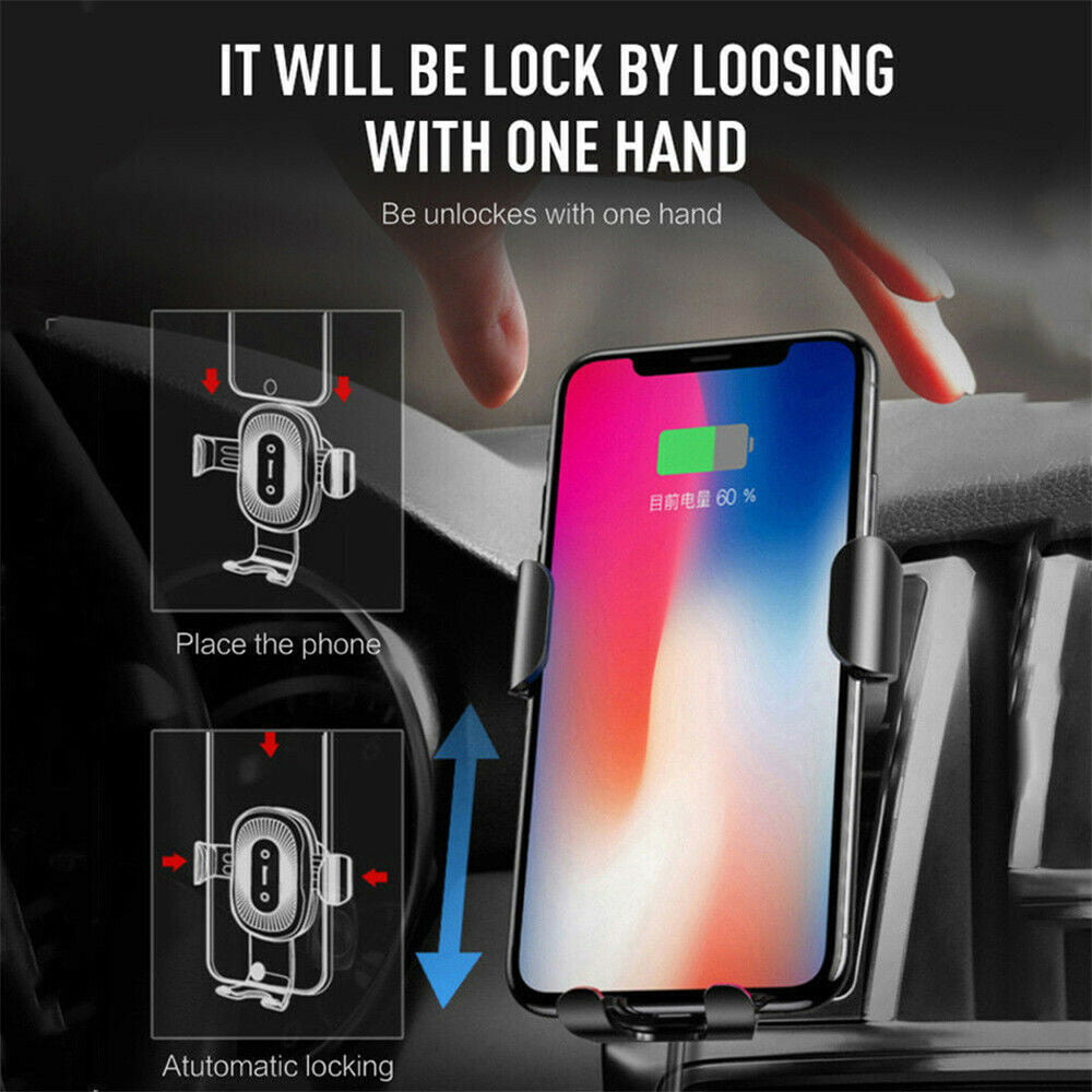 S8 S9 S7 iPhone 8/8+/X/XS/XS Max/XR Auto-Clamping Car Air Vent Phone Holder S6 /+ / Note S10 PLP TEK Wireless Car Charger QI 10w Windshield Dashboard Mount Compatible with Samsung Galaxy S20 