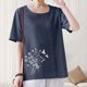 thumbnail image 5 of Vestidos Casuales Para Mujer, Blusas De Mujer De Moda Blusa informal de lino con cuello redondo, manga corta y botones para mujer, 5 of 7
