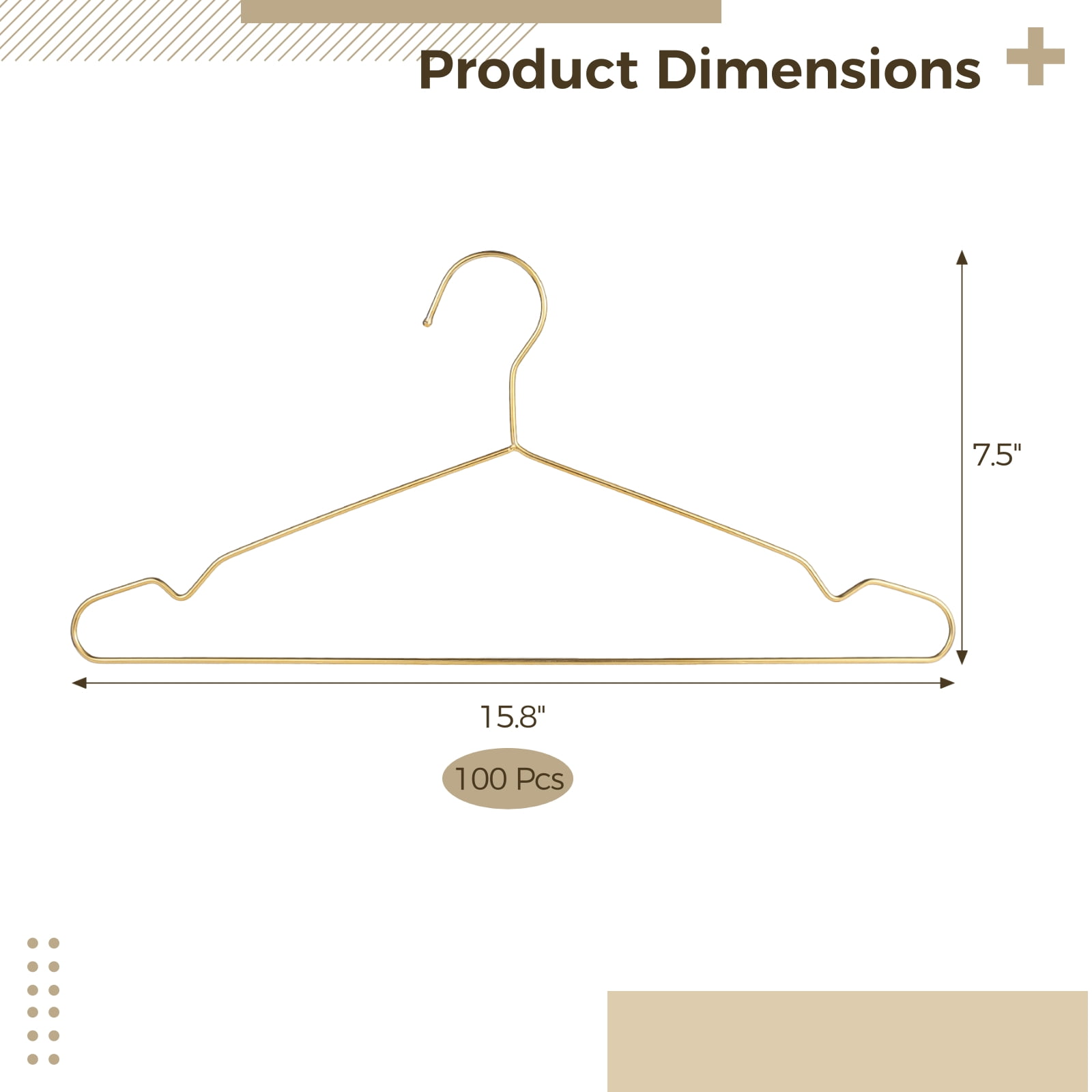 100Pcs Gold Metal Hangers for Clothes, Stainless Steel Wire Clothes Hangers, Heavy-Duty Hangers for Coat Suit Dress