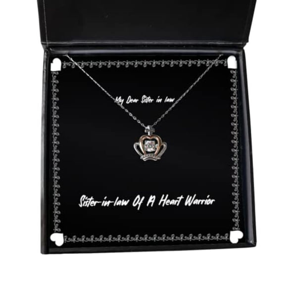 Sister-in-Law of A Heart Warrior Sister in Law Crown Pendant Necklace, Nice Sister in Law Gifts, for Little Sister