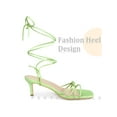 thumbnail image 3 of BLISSFUL STEP Knot Lace Up Strappy Square Toe Kitten Heel Sandals for Women Fluorescent Green 6, 3 of 4
