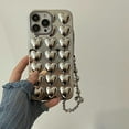 thumbnail image 3 of iPhone 12 Pro Heart Case, Fashion Bling Glitter Silver Cute Soft Silicone Tin Foil Case with Heart Strap Bracelet Chain Women Girls Case for iPhone 12 12 Pro, 3 of 9