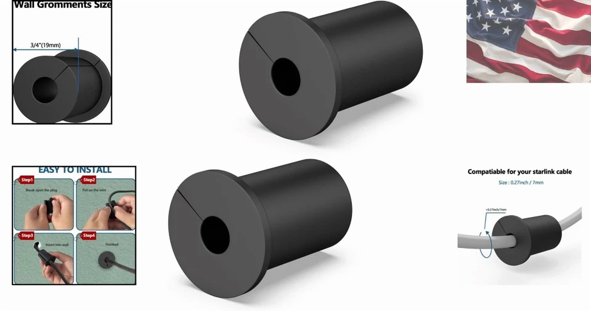 CIRCLE- Durable Starlink Wall Cable Pass-Through Grommets - Easy 3/4 Inch Installation