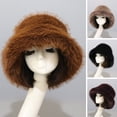 thumbnail image 3 of Skymirror Bucket Hat Oversized Fluffy Wide Brim Soft Thickened Ear Faux Fur Winter Thermal Women Fisherman Cap for Daily Life, 3 of 8