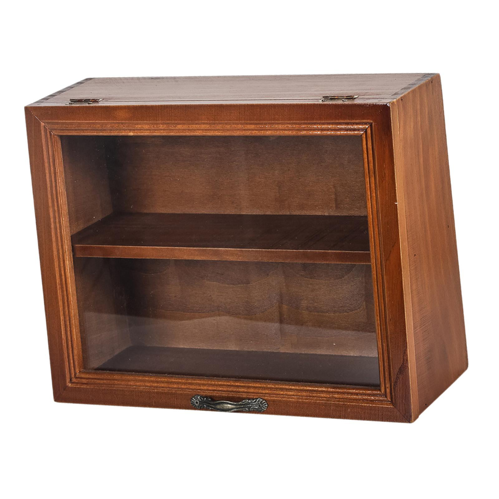 Desktop Wooden Storage Drawer Cabinet Small Cupboard Display Shelf w/ Glass  Door