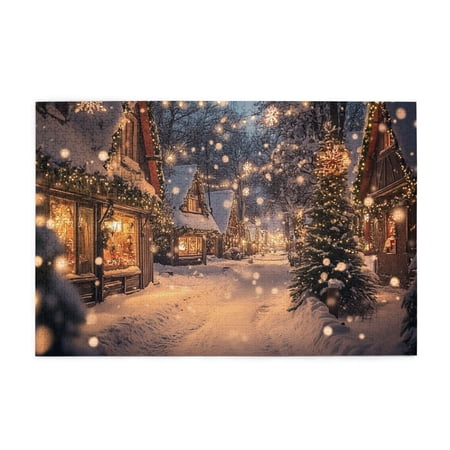 1000 PCS Classic Small Town Snow Scenery 1000 Piece Puzzle For Adults Relieve Stress And Enjoy The Fun Of Solving Puzzles Vibrant Colors Vintage Wooden Jigsaw Puzzles For Home Wall Decoration