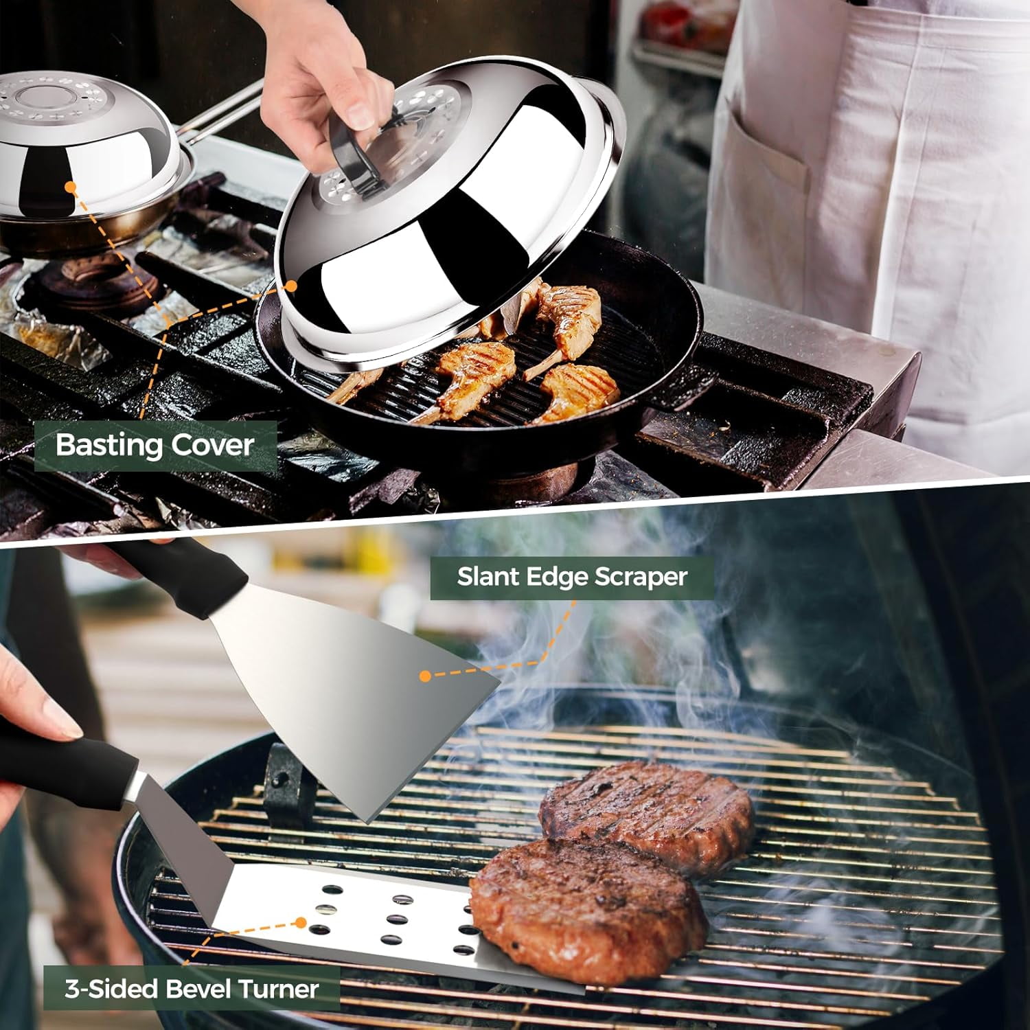 28-Piece Professional Griddle Accessories Kit for Blackstone & Camp Chef. Includes 2 Basting Covers, Enlarged Spatulas & Press for Ultimate Flat Top Grill Mastery