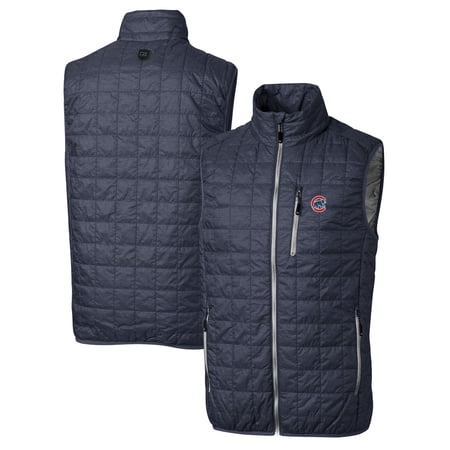 Men s Cutter & Buck Heathered Navy Chicago Cubs Rainier Full-Zip Puffer Vest