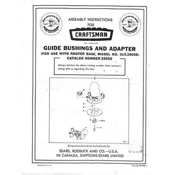Craftsman Guide Bushings and Adapter for use with 315.25056 Instructions REPRINT