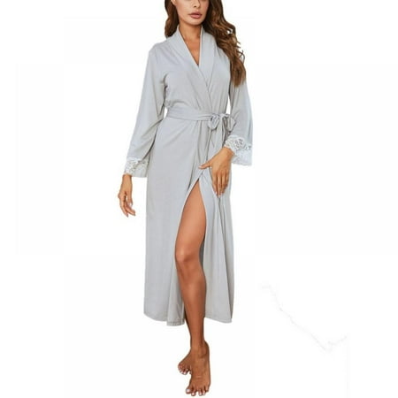 

Ladies New Solid Color Cotton Bathrobe Lace Edge Sexy Plus Size Pajamas Night Gown Casual Home Wear