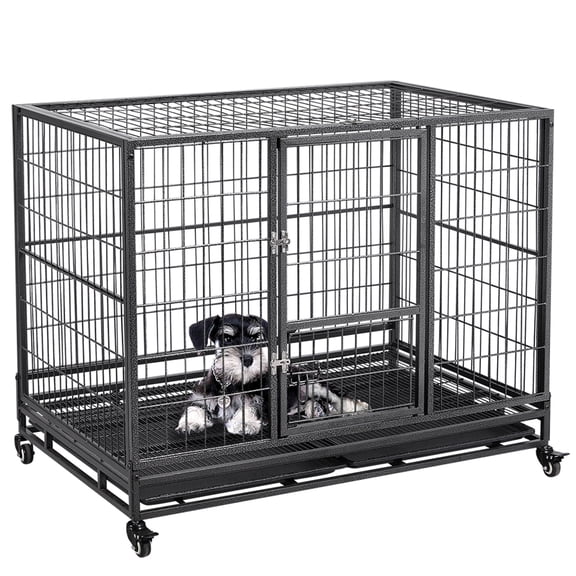 Yaheetech L43.5xW28.5xH35'' Rolling Dog Crate Metal Dog Cage with Wheels & Litter Pans For Medium/Large Dogs, Black