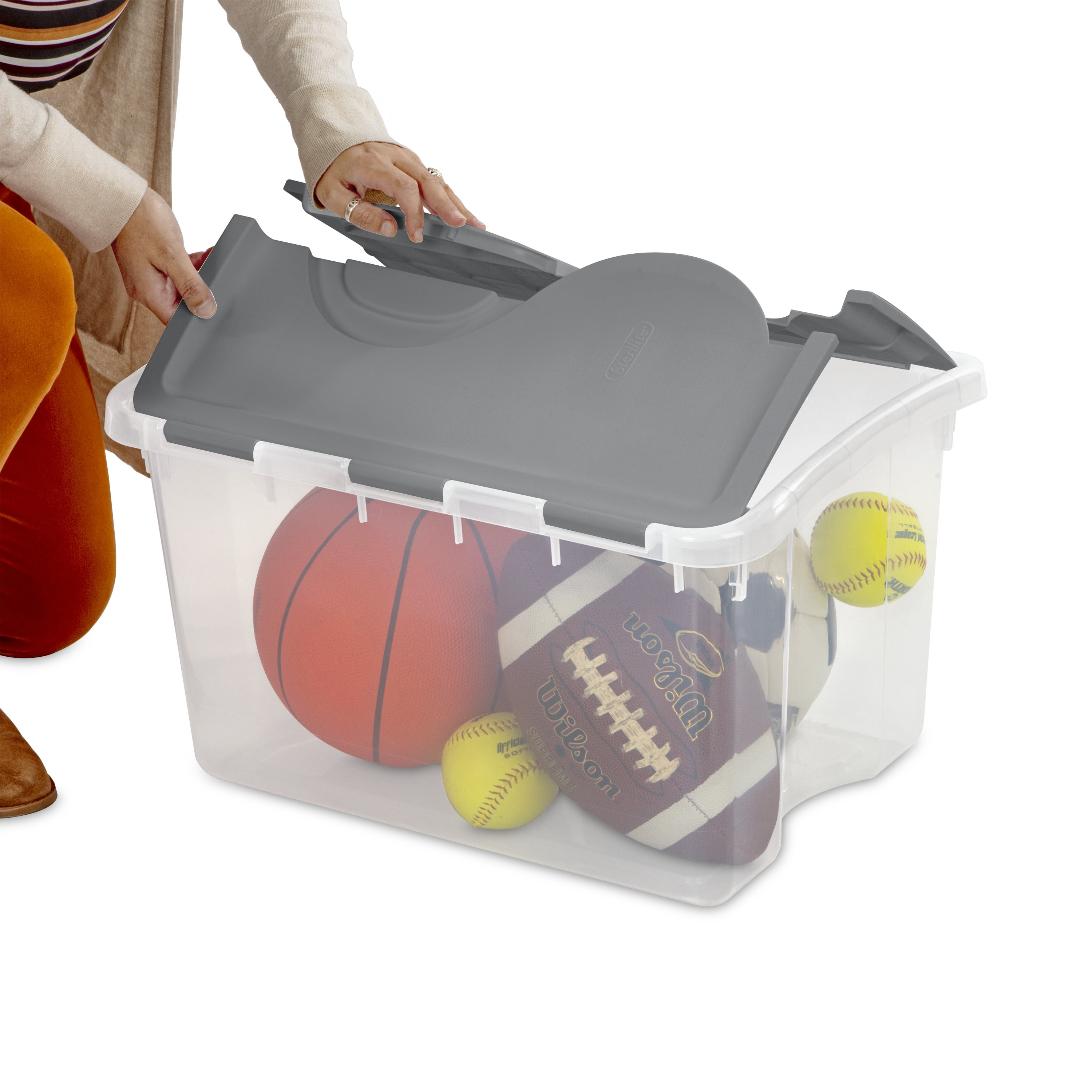 Buy Sterilite 48 Qt. Hinged Lid Storage Box Plastic, Titanium, Set of 6