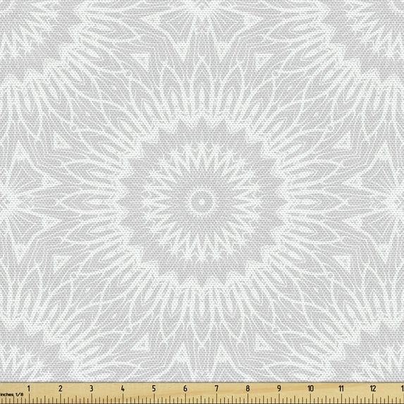 Muted Colors Fabric by the Yard Upholstery, Illustration of Flourishing Ornamental Motifs Greyscale Monochrome Art, Decorative Fabric for DIY and Home Accents, Pale Grey White by Ambesonne
