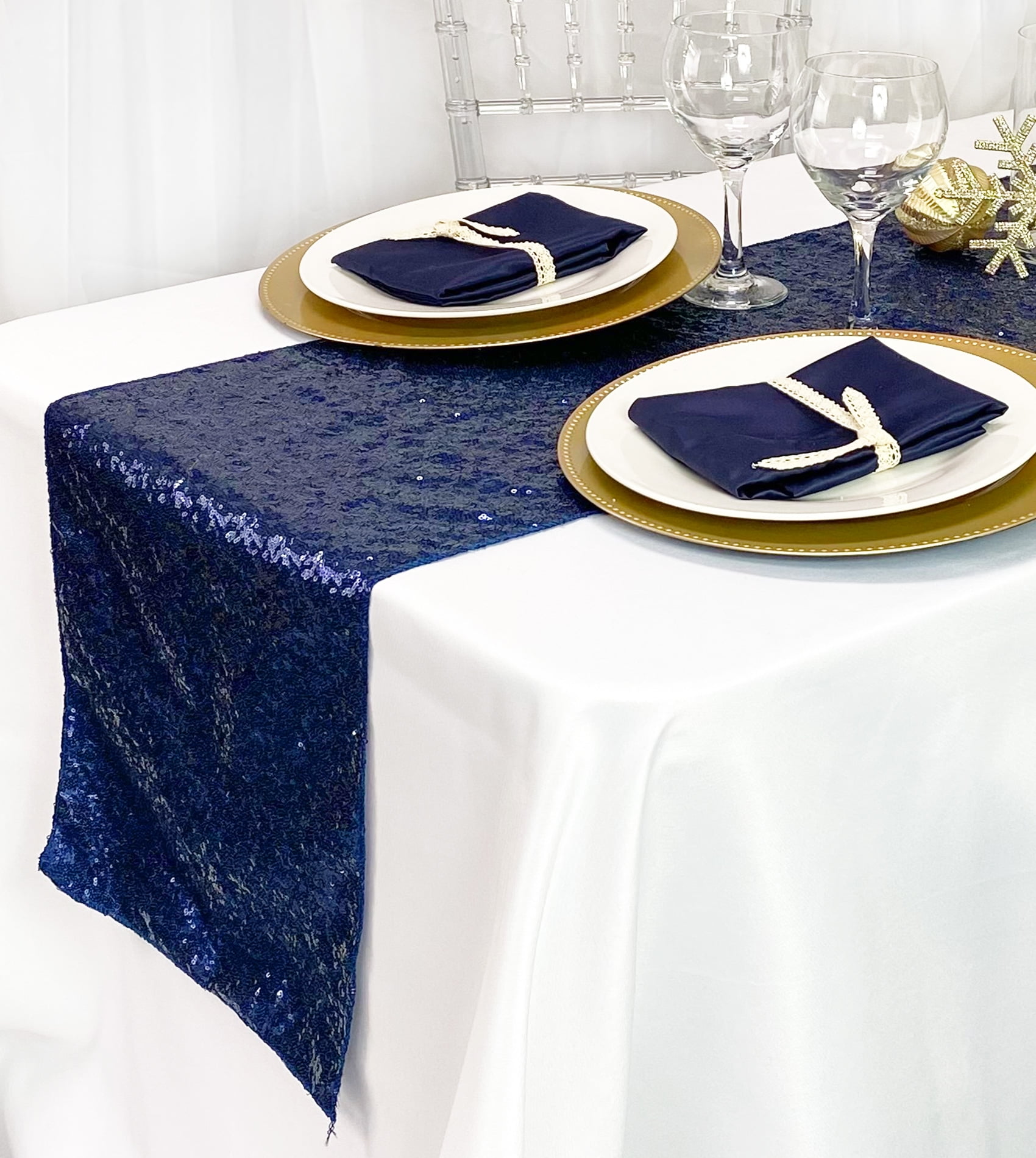 12"x72" or 14"x108" White Dot on Navy Table Runners 