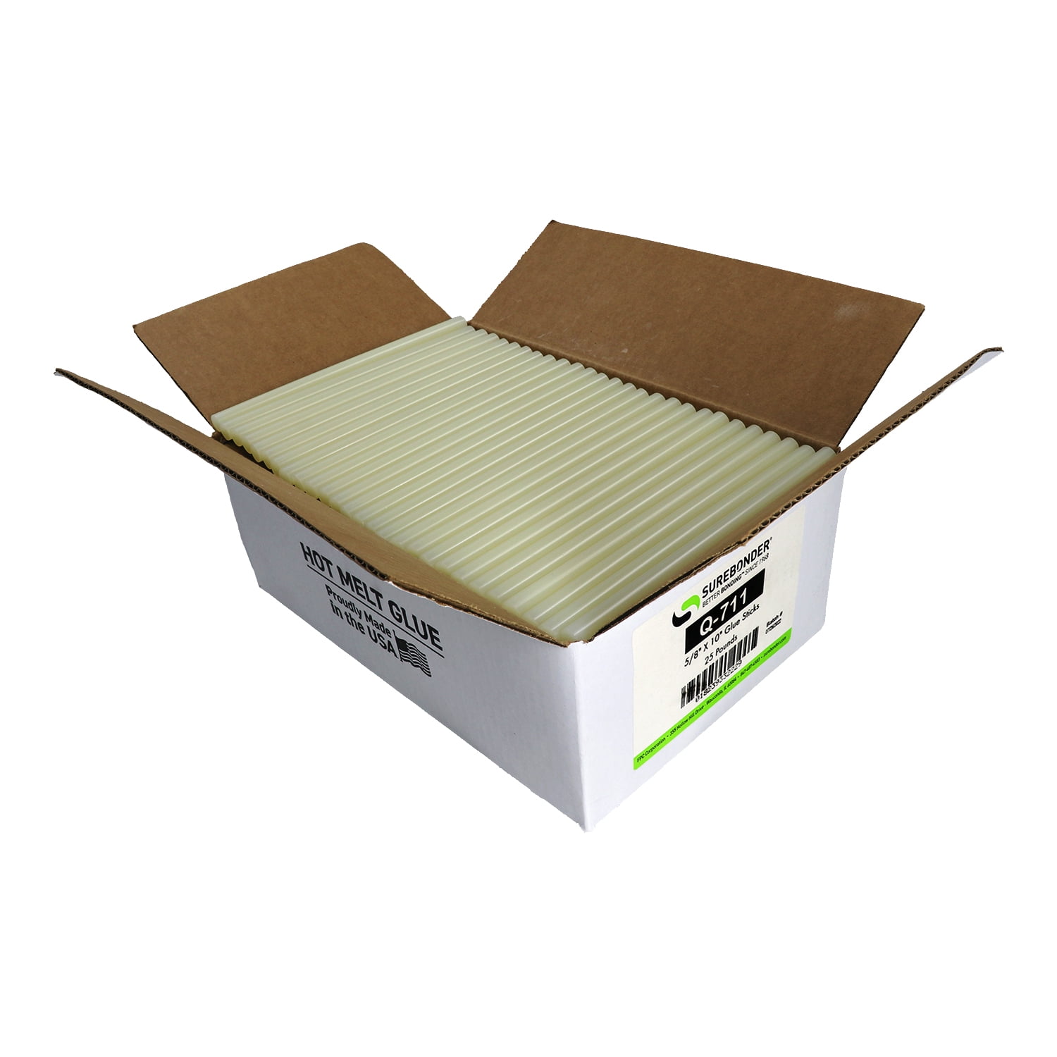 Q-711 Fast Set Packaging Hot Melt Glue Sticks - 5/8" x 10" | 25 lb Box