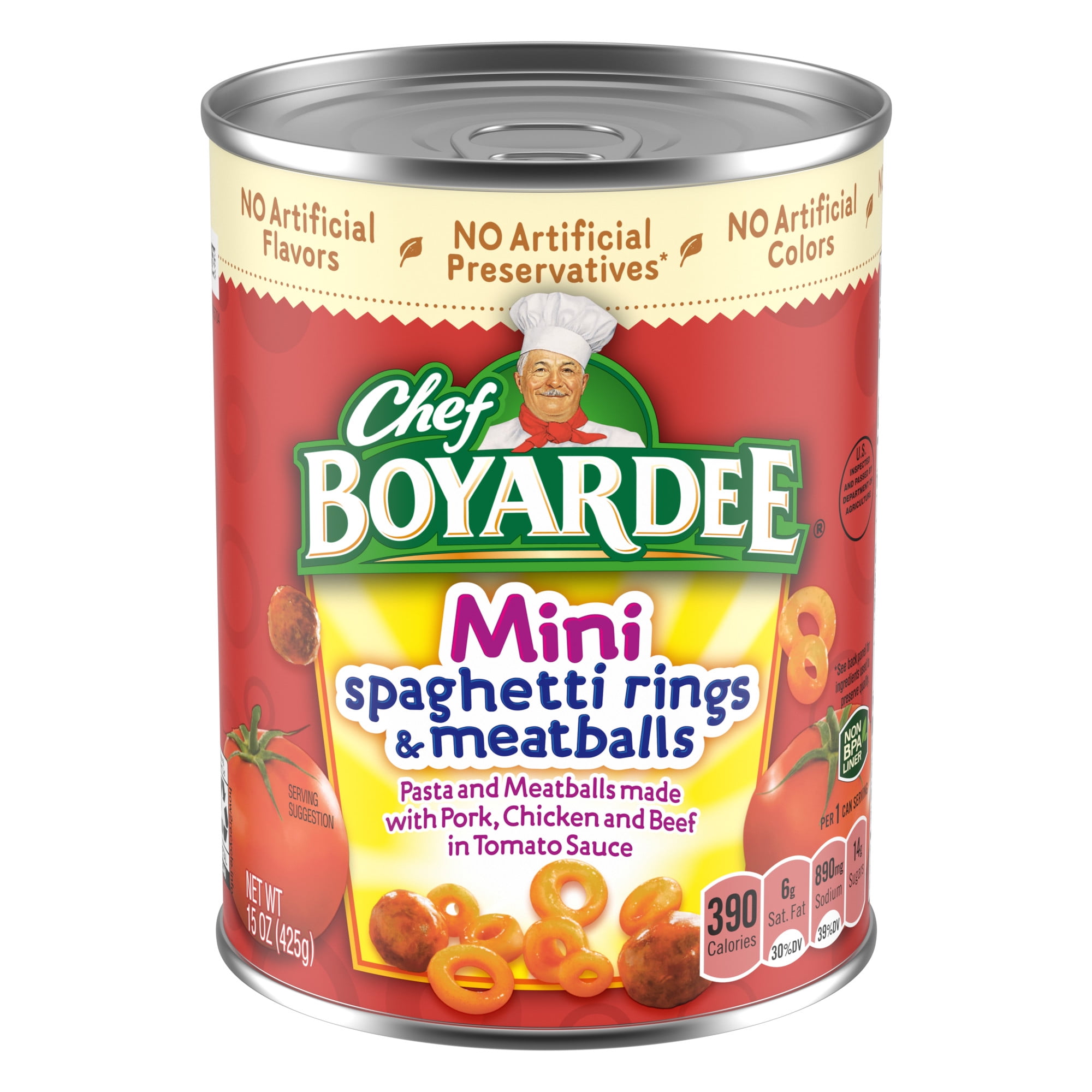 Chef Boyardee Mini Spaghetti Rings and Meatballs in Tomato Sauce, Ready-to-Eat Meal, 15 oz. Can