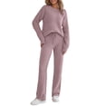 thumbnail image 2 of Frontwalk Women Tracksuit Set Elastic Waist Jogger Sets Solid Color Sweatshirt And Sweatpant Ladies Casual Two Piece Outfit Pocket Taro Color M, 2 of 5