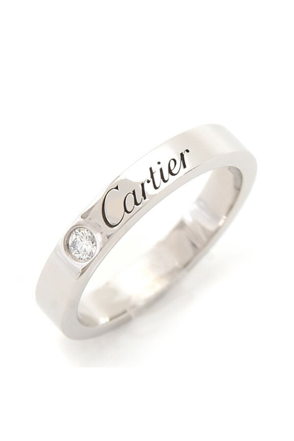 Pre-Owned Cartier C de Women's Wedding Ring with Single Diamond, Size 46/6, Platinum PT950
