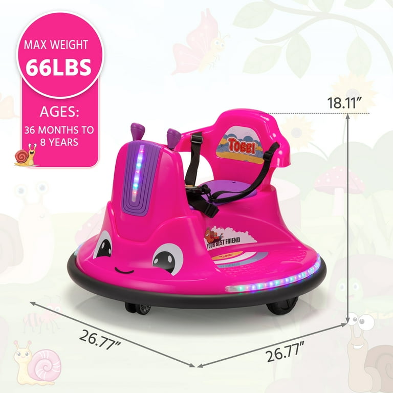 TOBBI 12V Bumper Car for Kids Toddlers Ride on Toys with Remote Control Music LED Lights 360 Degree Spin Age 3 8 Rose Red