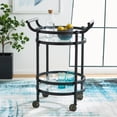 thumbnail image 5 of SAFAVIEH Sienna 2 Tier Modern Glam Round Bar Cart with Casters, Matte Black /Black Nickel Trim Handle/Tempered Glass (23.8 in. W x 19.9 in. D x 34 in. H), 5 of 11