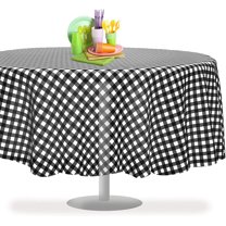 Black Checkered Gingham 12 Pack Premium Disposable Plastic Tablecloth 84" Inch Round Checkered Racing  Flag Table Cover By Grandipity