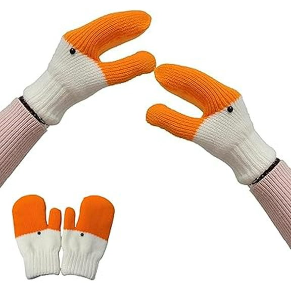Knit Duck Goose Winter Gloves, Cute Cartoon Goose Gloves, Warm Fleece Lined Mittens, Funny Design for Funny Life