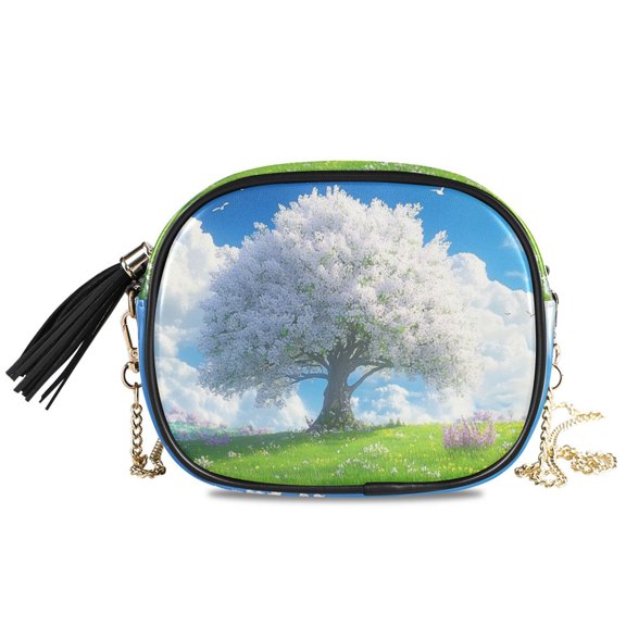 Womens Casual Chain Shoulder Bag Simple style Blossoming Tree in Sunny Field Crossbody Bag