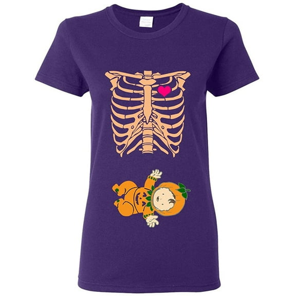 Ladies Baby Skeleton Baby Pumpkin Lantern Halloween Horror Funny DT T-Shirt Tee